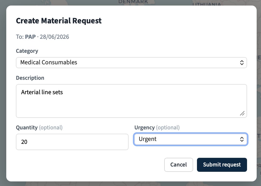 Material request modal
